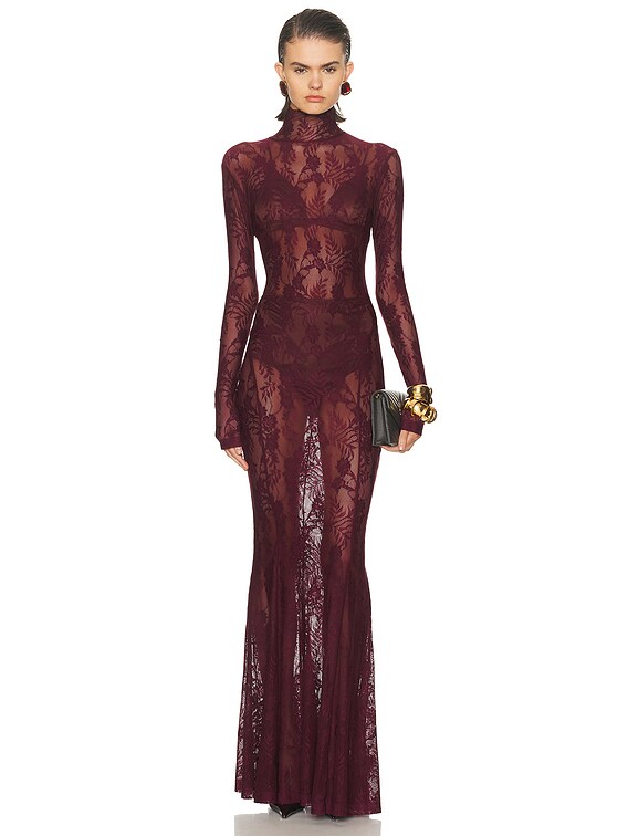 Norma Kamali Long Sleeve Turtleneck Fishtail Gown in Plum | FWRD Norma Kamali Long Sleeve Turtleneck Fishtail Gown in Plum | FWRD