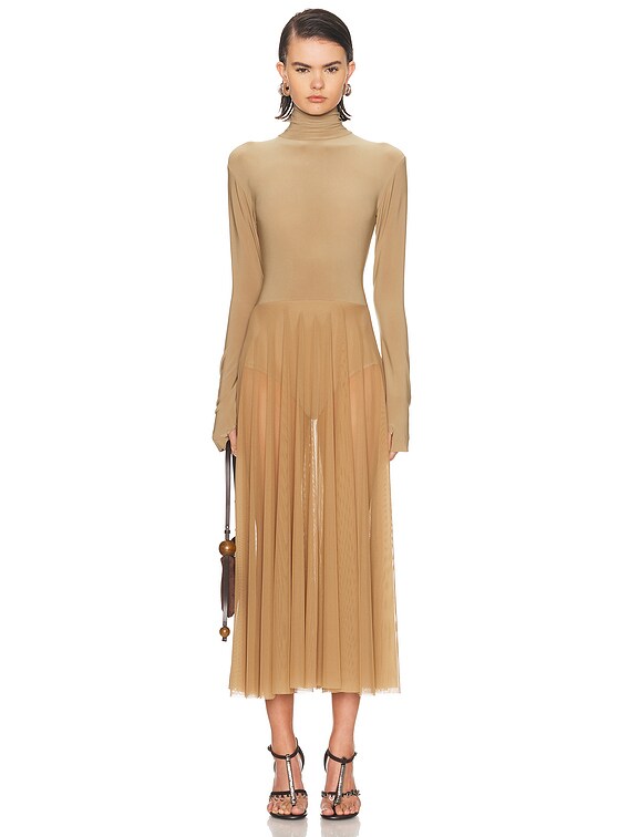 fitted lace wedding dress Everlane Cashmere Long-Sleeve Mini Dress in Heather Light Camel, Size XXL