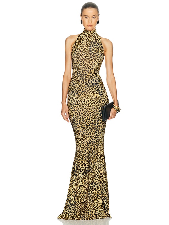 norma kamali halter turtle dress Fishtail Gown in Brown Halter fishtail dress