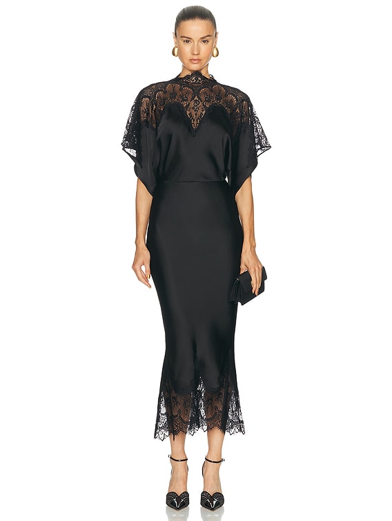 Norma Kamali Reverse Obie Midcalf Dress With Lace in Black | FWRD
