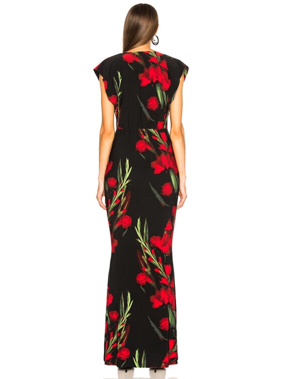 Norma Kamali V Neck Rectangle Gown in Blooming Roses FWRD