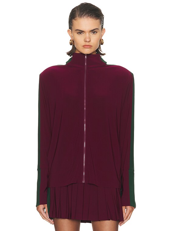 Norma Kamali Side Stripe Turtleneck Jacket in Plum & Dark Emerald