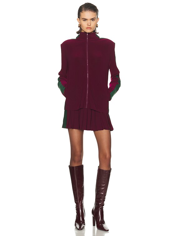 Norma Kamali Side Stripe Turtleneck Jacket in Plum & Dark Emerald