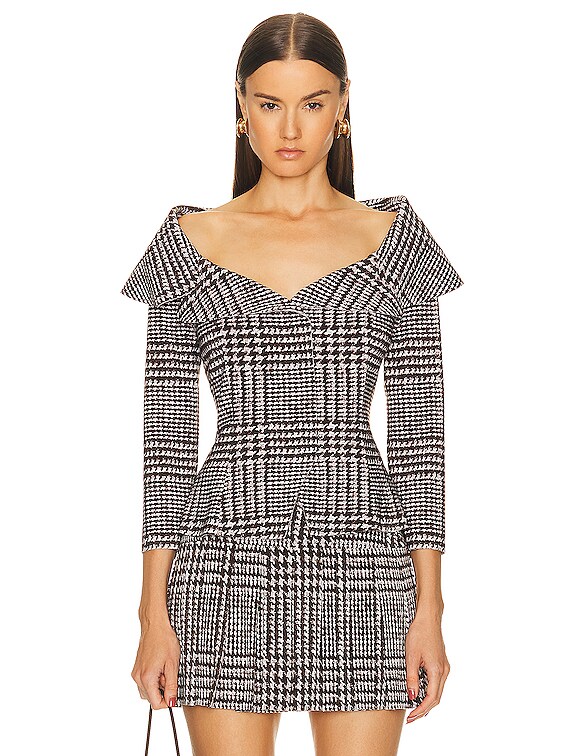 Norma Kamali Off Shoulder Single Breasted Jacket in Chocolate