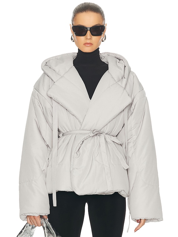 Norma Kamali Hooded Sleeping Bag Short Coat in Dove | FWRD