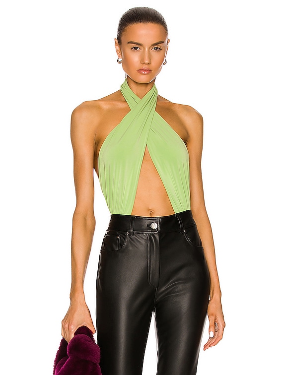 Norma Kamali Cross Halter Bodysuit in Gemini Green | FWRD