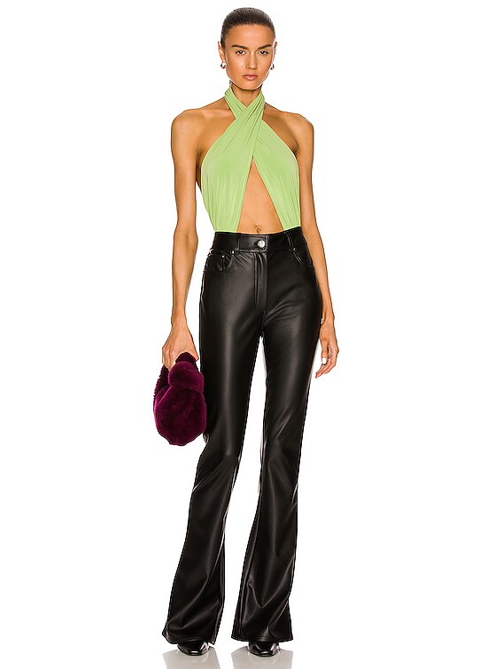 Norma Kamali Cross Halter Bodysuit in Gemini Green | FWRD
