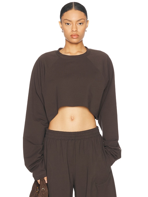 Norma Kamali Oversized Raglan Sleeve Cropped Top in Espresso | FWRD