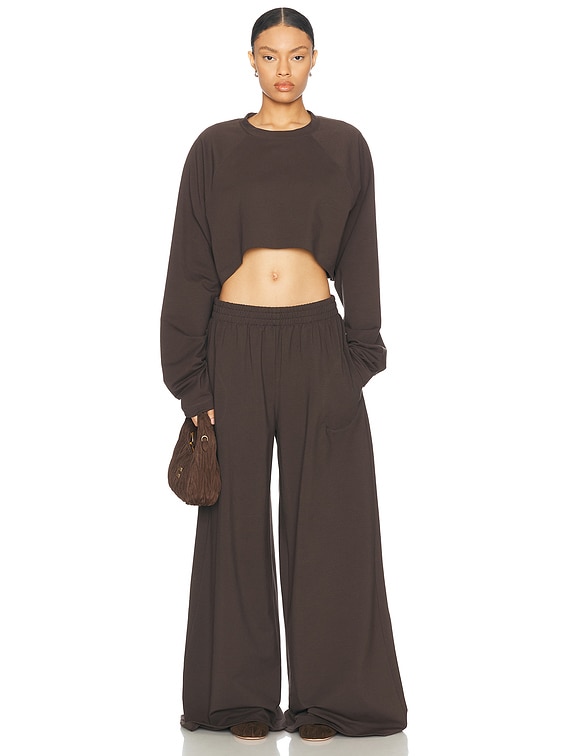 Norma Kamali Oversized Raglan Sleeve Cropped Top in Espresso | FWRD