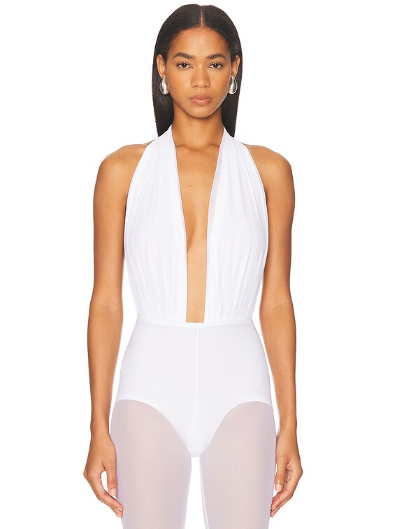 Norma Kamali Halter Bodysuit in Snow White | FWRD