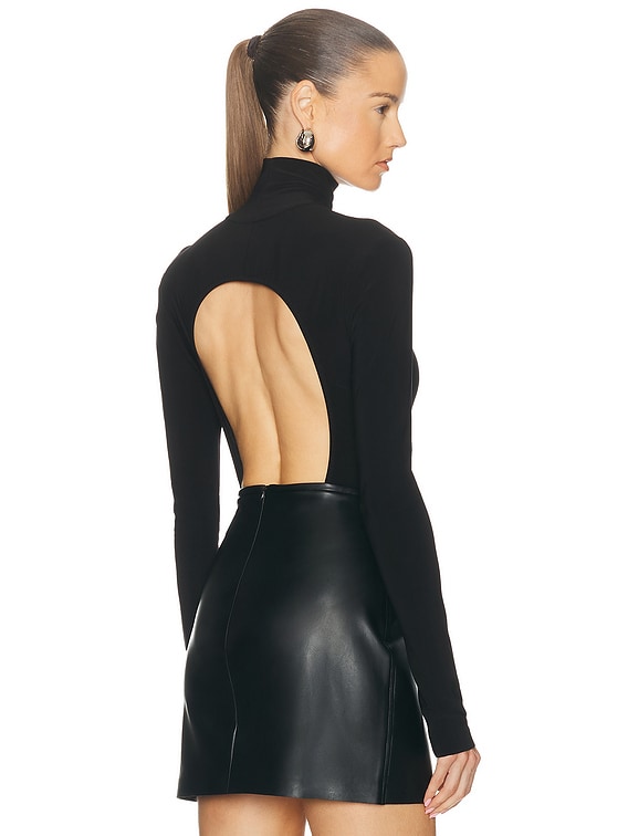 Norma Kamali Long Sleeve Turtleneck Open Back Bodysuit in Black | FWRD