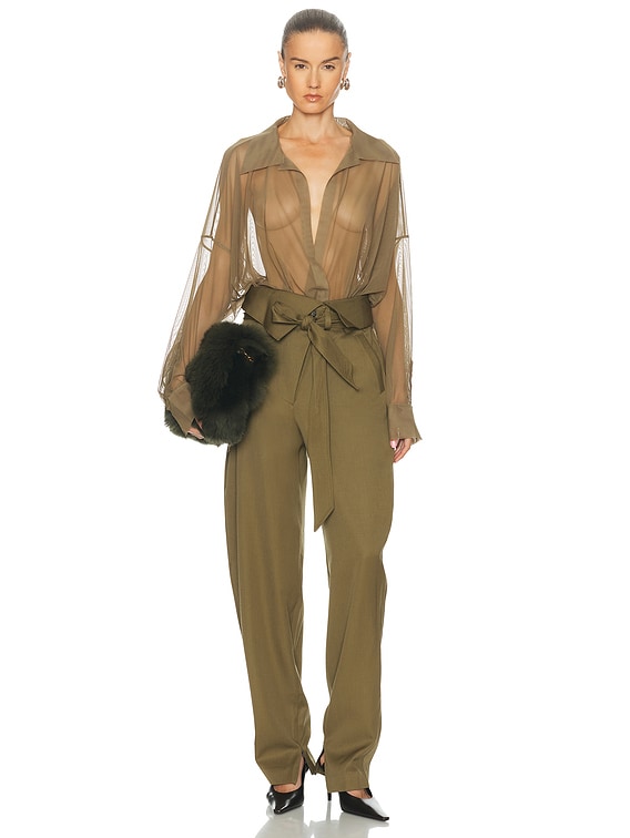 Norma Kamali Super Oversized Boyfriend Shirt Bodysuit in Mushroom