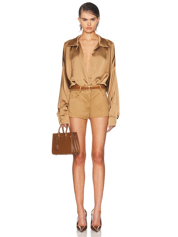 Norma Kamali Super Oversized Boyfriend Bodysuit in Camel | FWRD