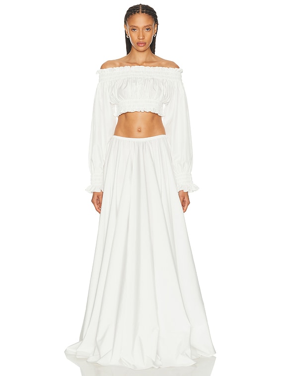 Norma Kamali Long Sleeve Peasant Cropped Top in Snow White | FWRD