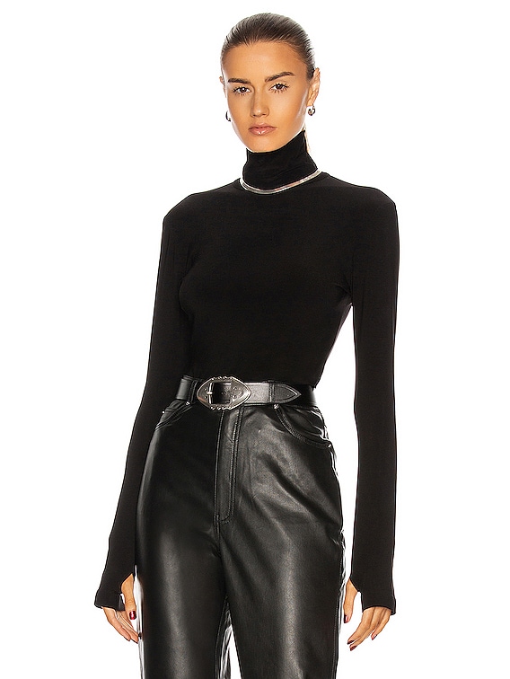 Norma Kamali Cropped Slim Fit Long Sleeve Turtleneck Top in Black