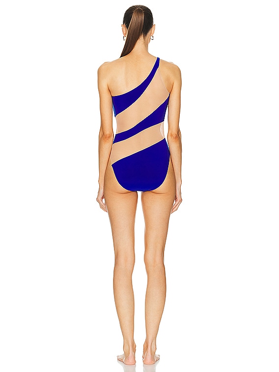 Norma Kamali Snake Mesh Mio One Piece Swimsuit in Electric Blue