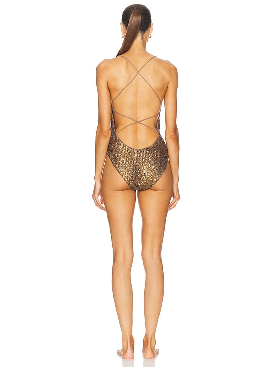 Norma Kamali Low Back Fara Slip One Piece Swimsuit in Bronze | FWRD