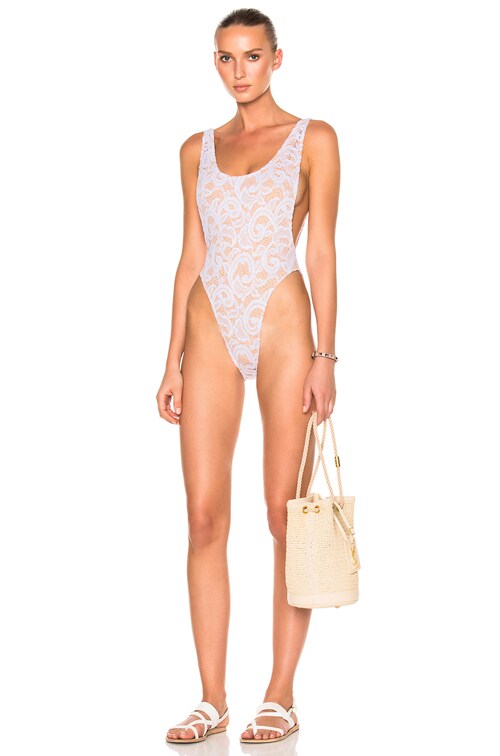 Norma Kamali Marissa Swimsuit in White Lace FWRD