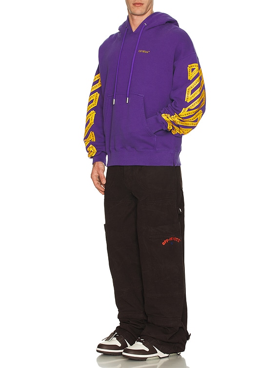 OFF-WHITE オフホワイト グラフィックパーカー TAPE ARROW SKATE OFF-WHITE Tape Arrow Skate Hoodie in Deep Blue & Citrus | FWRD