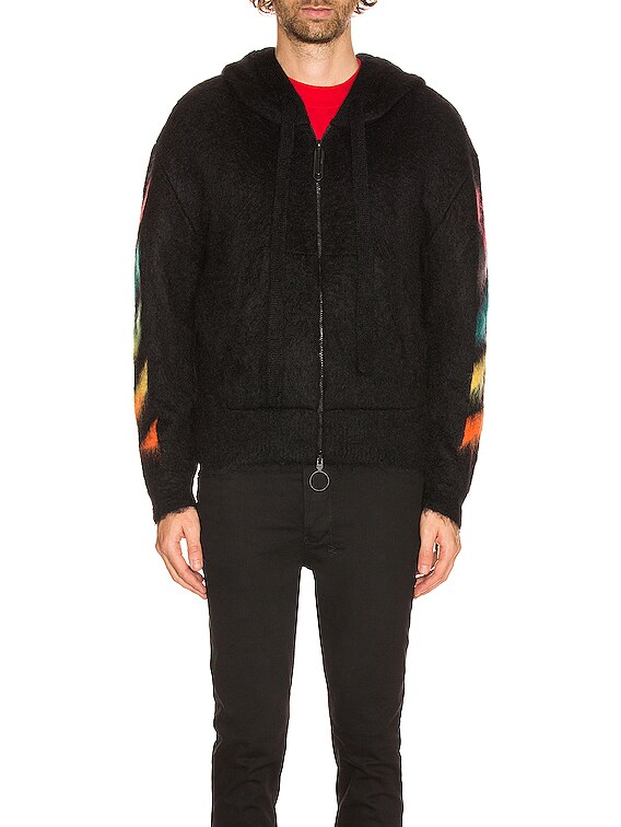 パーカー DIAG BRUSHED MOHAIR ZIP HOODIE OFF-WHITE Diag Brushed Mohair Zip Hoodie in Black Rain | FWRD