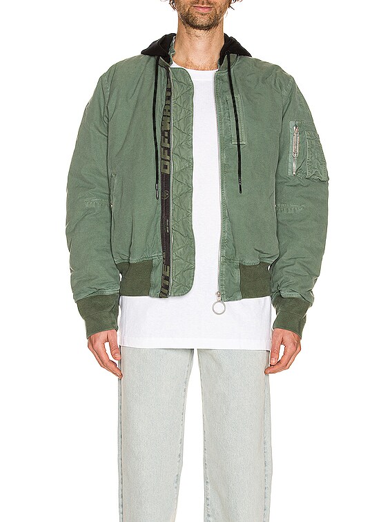 OFF-WHITE/5910 HEDGE GREEN BLA /ジャケット OFF-WHITE Vintage Bomber Jacket in Hedge Green | FWRD