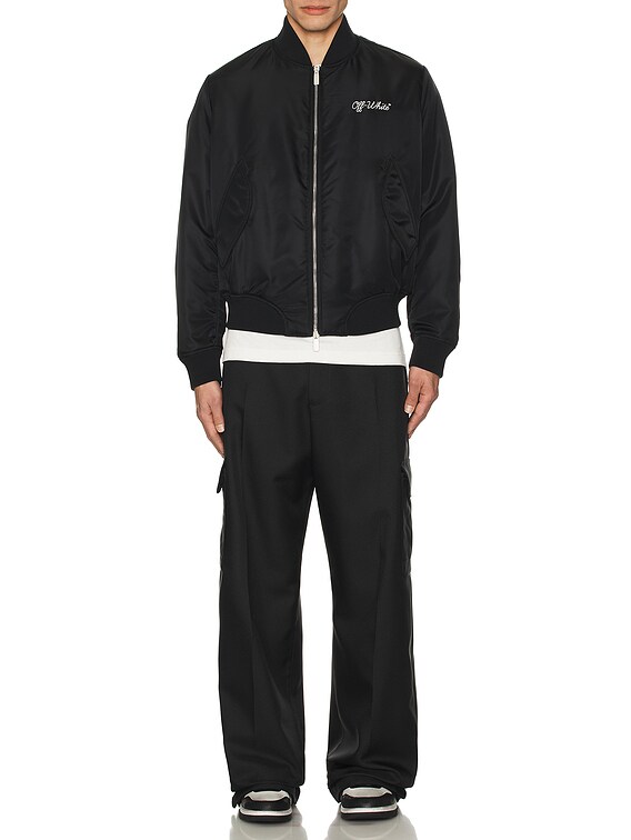 OFF-WHITE Script Bomber Jacket in Black & White | FWRD OFF-WHITE Script Bomber Jacket in Black & White | FWRD