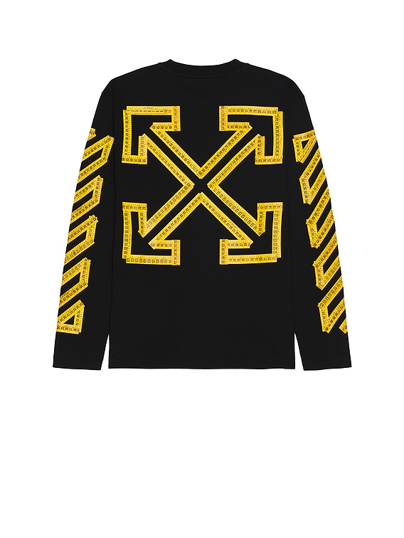 トップス off-white MASKING ARROWS DOUBLE TEE OFF-WHITE Tape Arrow Skate Long Sleeve Tee in Black & Citrus | FWRD