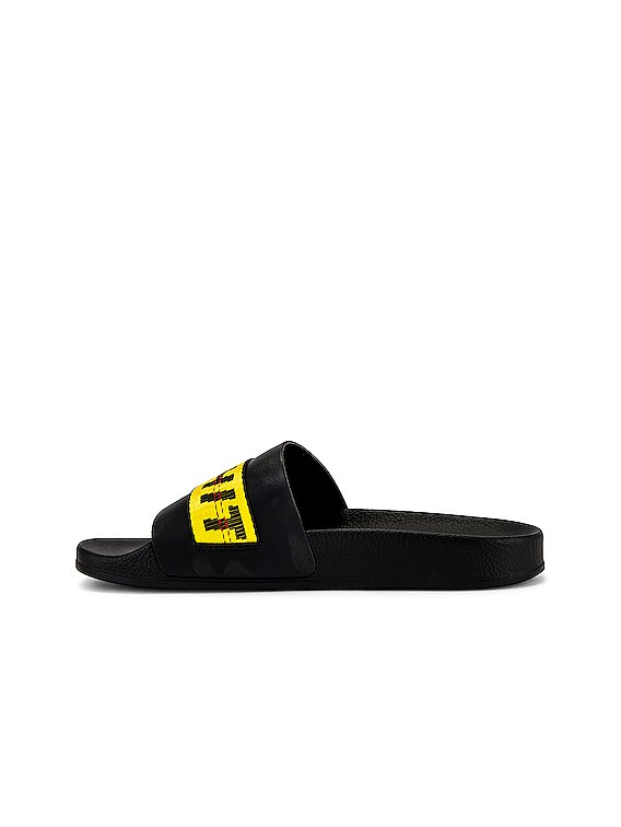 【関税込み】Bulky Slides - Off White - Black/Yellow - Leathe Off-White Black/Yellow Leather and Logo Canvas Industrial