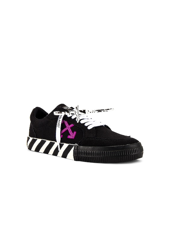 Off-White Virgil Abloh Low Vulcanized Black Purple Canvas Sneakers