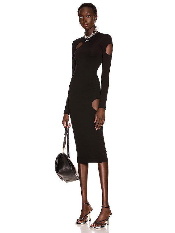 OFF-WHITE Meteor Long Sleeve Midi Dress in Black & White | FWRD