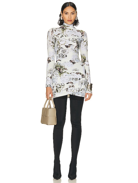 OFF-WHITE Second Skin Twist Long Sleeve Dress in Grey Multi | FWRD