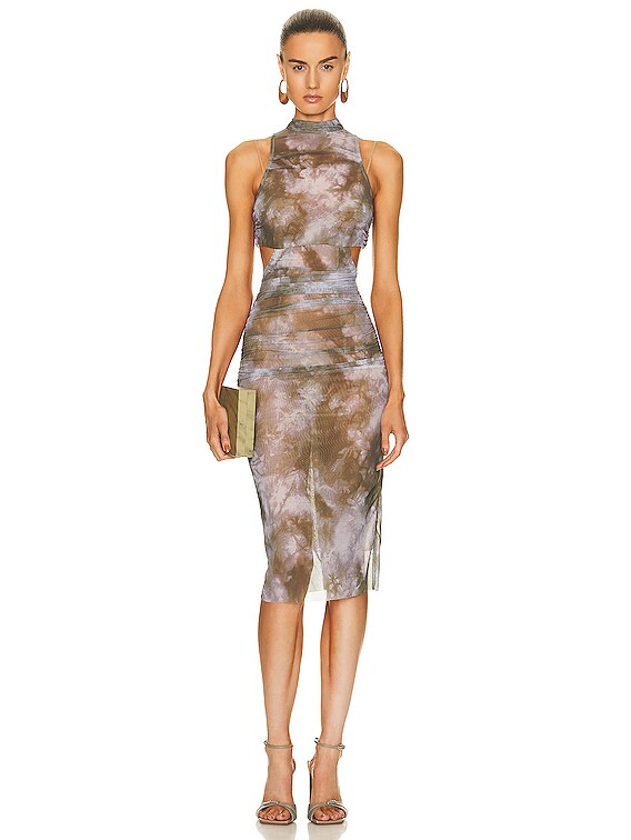 tie dye sheer dress ASOS DESIGN Curve sheer knot front midi dress in green tie-dye print