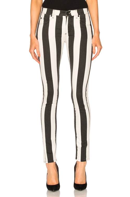 womens black and white striped skinny jeans
