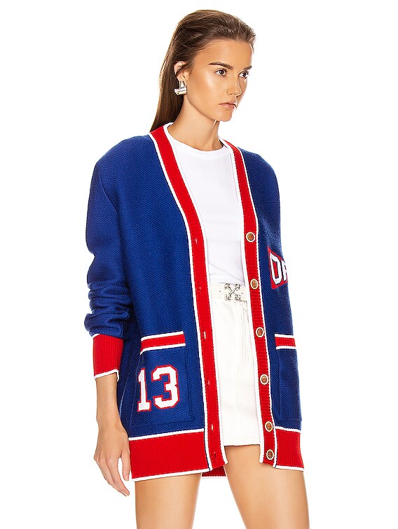 off white blue and red cardigan