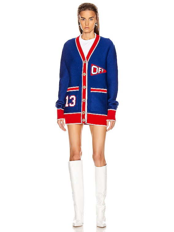 off white blue and red cardigan