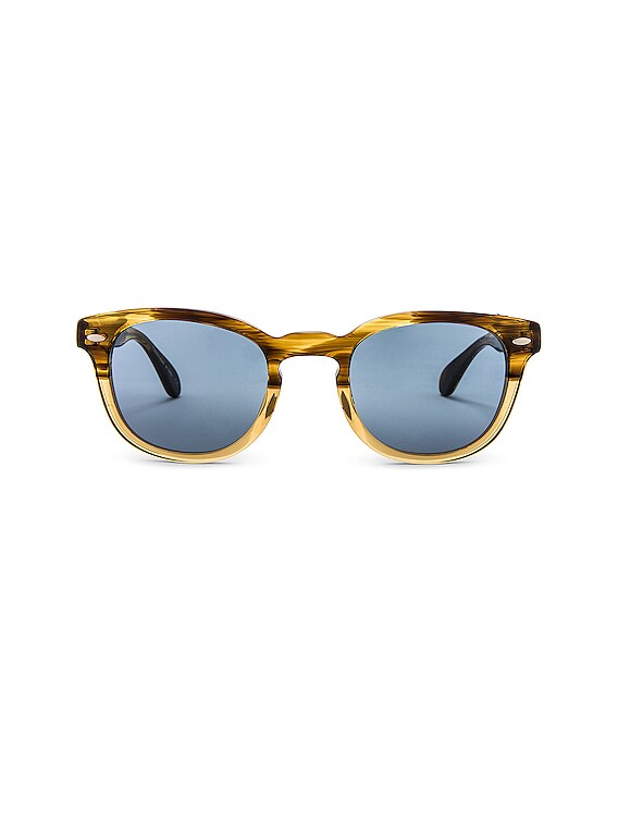 Oliver Peoples Sheldrake Sunglasses in Canarywood Gradient & Cobalto | FWRD