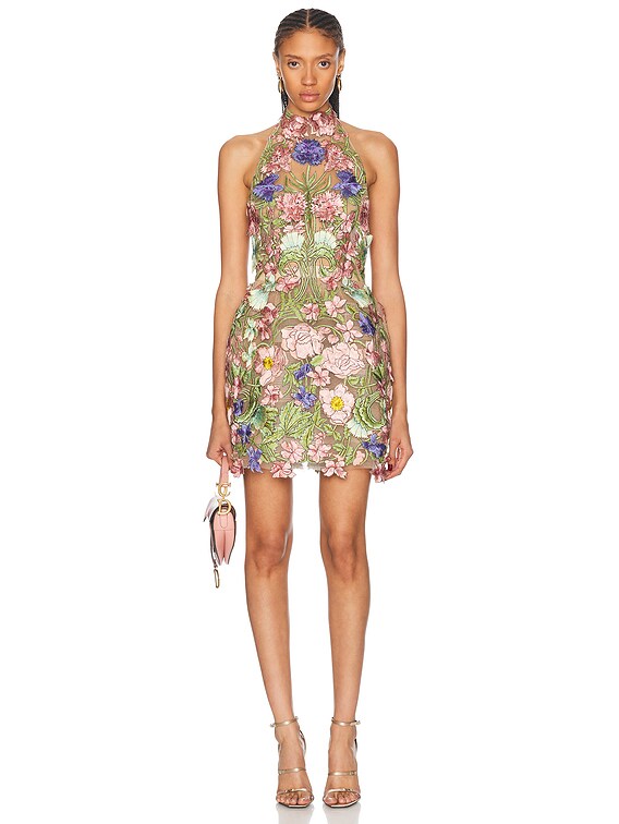 Oscar de la Renta Halter Neck Mini Dress in Multi | FWRD