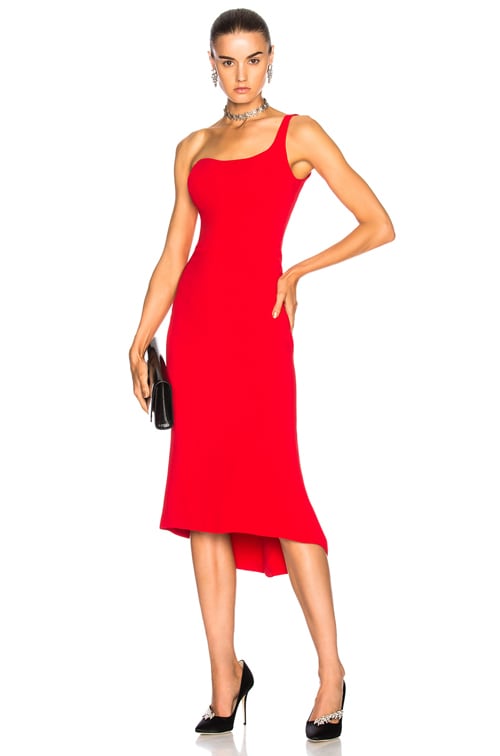 Oscar de la Renta for FWRD One Shoulder Cocktail Dress in Red | FWRD