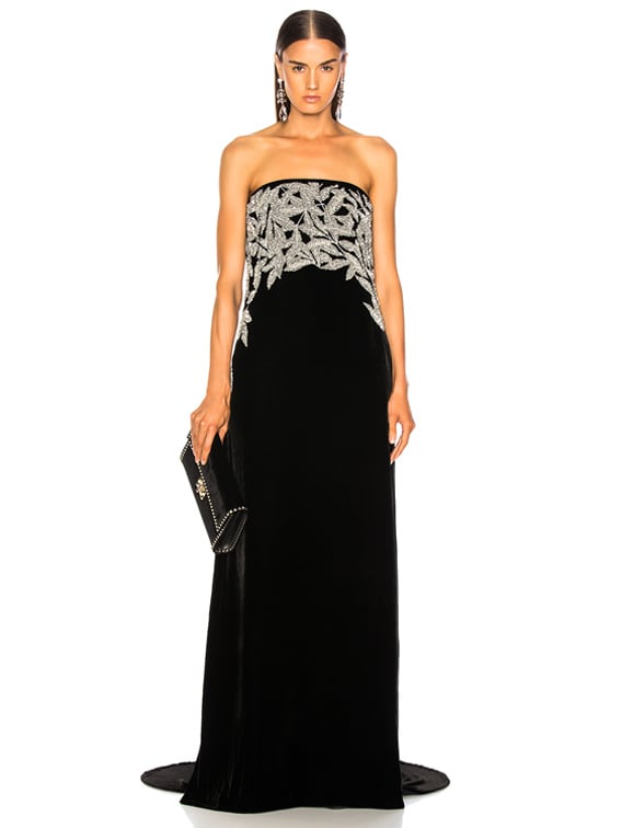 black velvet strapless dress