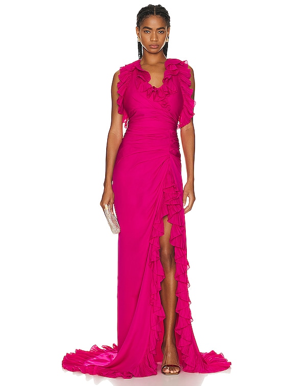 ハリウッドセレブ御用達★ワンピース★ OSCAR DE LA RENTA OSCAR DE LA RENTA Tie-detailed chiffon-trimmed printed silk