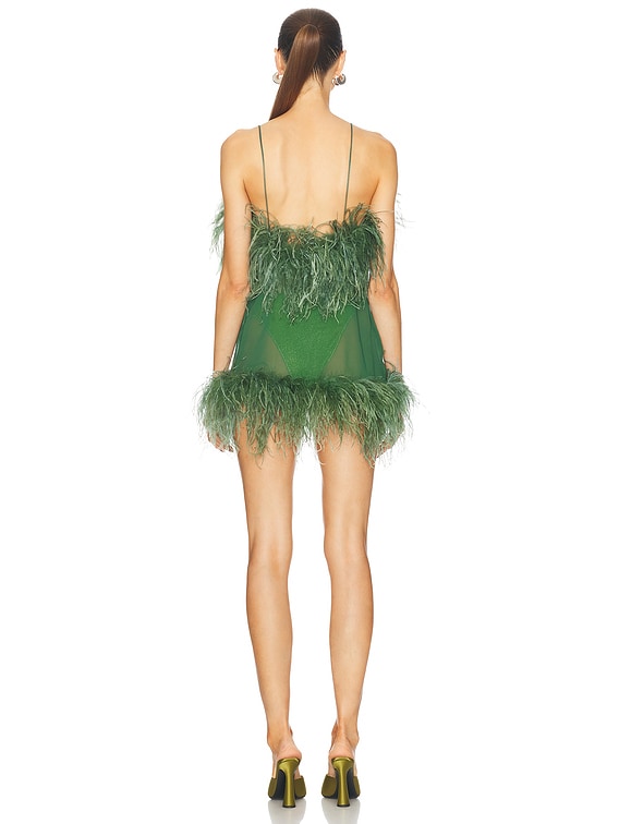 Oseree Plumage Mini Dress in Green | FWRD