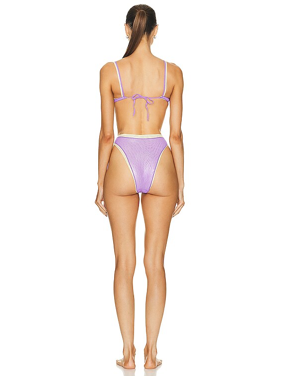 【OSEREE】coated balconette swimsuit Oseree Lame Double Bra High Waisted Bikini in Lilac & Lemon