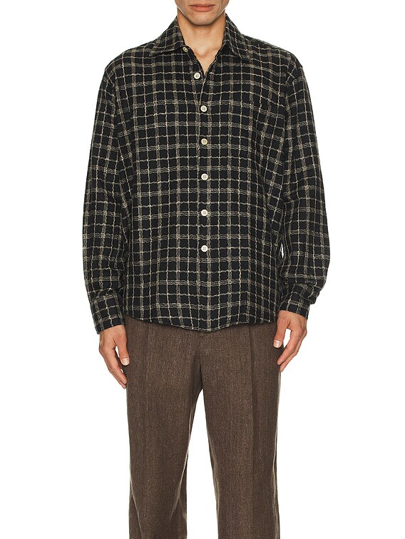 Our Legacy Above Button Down Shirt in Black Fishnet Cloth | FWRD