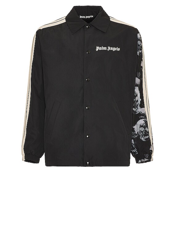 Palm Angels Sleeve Print Coach Jacket in Black & White | FWRD