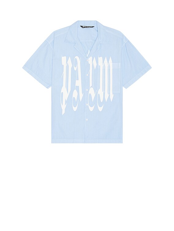 Palm Angels Gothic Logo Short Sleeve Shirt in Light Blue | FWRD