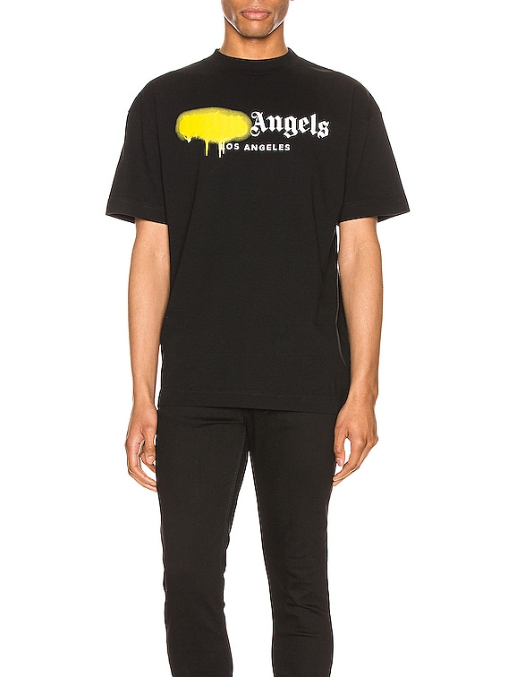 Palm Angels Black and Yellow Over Logo T-Shirt Palm Angels