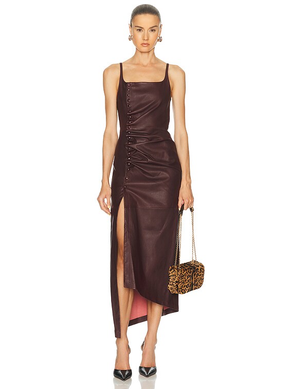 chinese dress ladies Marella Halterneck Faux Leather Maxi Dress Wine main image 1