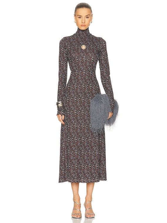 RABANNE Soft Volume Turtleneck Maxi Dress in Black, Blue, & Red | FWRD