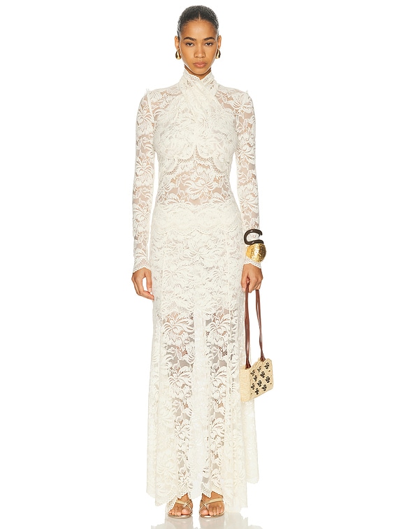 RABANNE Turtleneck Lace Top in Ivory | FWRD