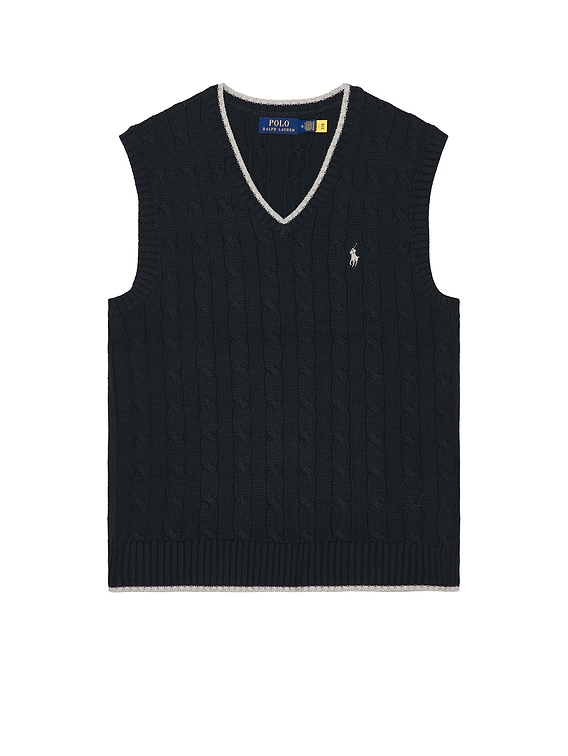 Cotton Tipped Cable V-Neck Sweater Vest